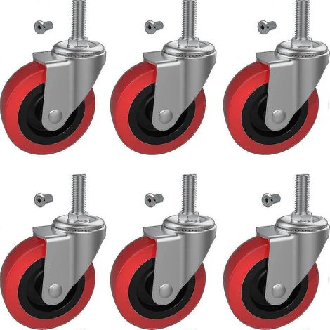 Lot de 6 roulettes pivotantes robustes de 6,35 cm (2,5 pouces) avec tige filetée M10. (1/5)