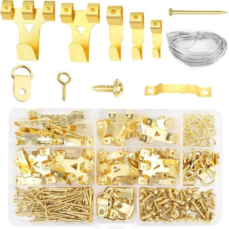 220 ganchos para marcos de fotos, ganchos de pared de metal, kit de colgadores de cuadros, ganchos de metal resistentes con tornillos para lienzos, fotos, relojes y espejos. (1/5)