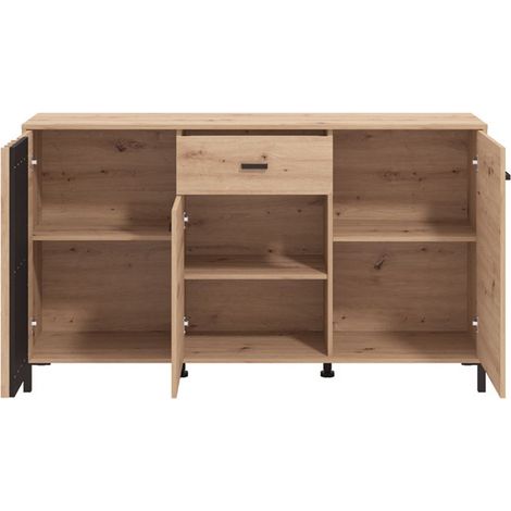 Guanzate Sideboard, Anrichte mit Schublade, 3 Fächer, Schwenk- und Schiebetüren, 157x40x90h cm, Eiche Braun