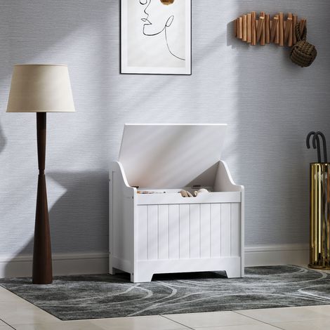 Coffre rangement boîte Bois Blanc couvercle grand espace design moderne