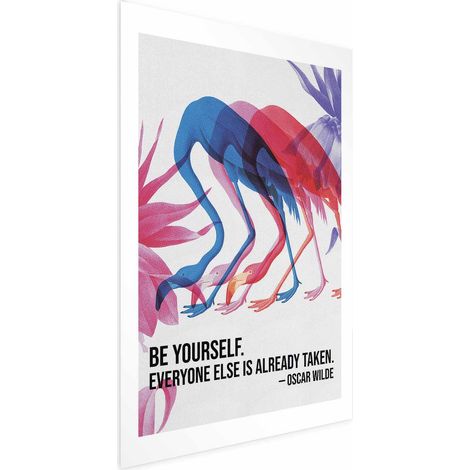 Poster – Farbenfrohe Wiederholung – drei Flamingosilhouetten und ein inspirierendes Zitat (1/4)