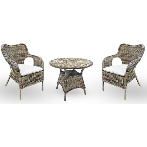 Set di 2 poltrone con 1 tavolino Kariba in rattan grigio con cuscini in omaggio (1/5)
