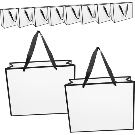 Lot de 20 Paquet Présents en Papier Blanc Cartonné 28x10x22 Cm Poignées Noires, Paquet de Rangement Multifonctions pour Fête, Emballage Bonbons et Présents D'anniversaire (1/5)