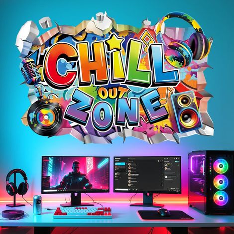 Stickers Muraux Gaming Chill Out Zone Autocollant Mural 3D Gamer (1/5)