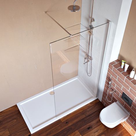ELEGANT 800mm Walk in Shower Screen 6mm Tempered Safety Glass Panel Shower Enclosure with shower Tray 1400x700mm and Free Waste Trap (1/5)