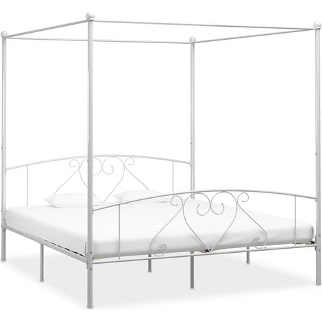 vidaXL Cadre de lit à baldaquin sans matelas blanc métal 200x200 cm (1/5)