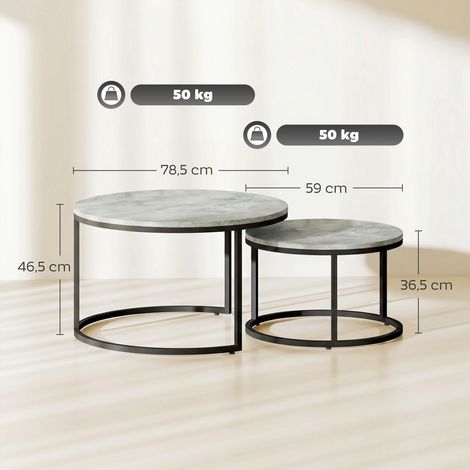 Modernes Kaffeetisch 2er-Set, Stapelbare Beistelltische mit Metallgestell für Wohnzimmer, Schlafzimmer, Büro, Grau (1/5)