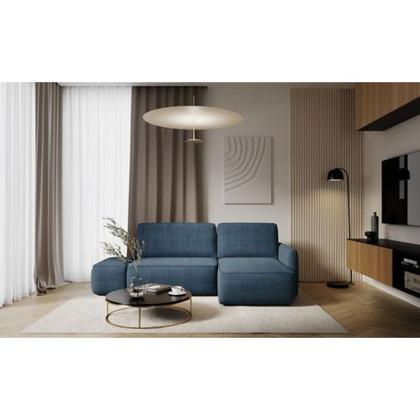 Ecksofa mit Schlaffunktion Sofa LUKA in Stoff Cremona Dunkelblau Ottomane Rechts (1/4)