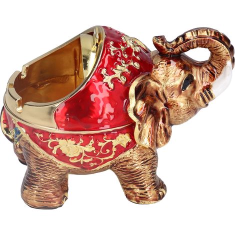 Cendrier rétro européen éléphant sphérique en alliage de zinc avec couvercle, vide-poche anti-odeurs, décoration vintage, idéal salon ou bureau. (1/5)
