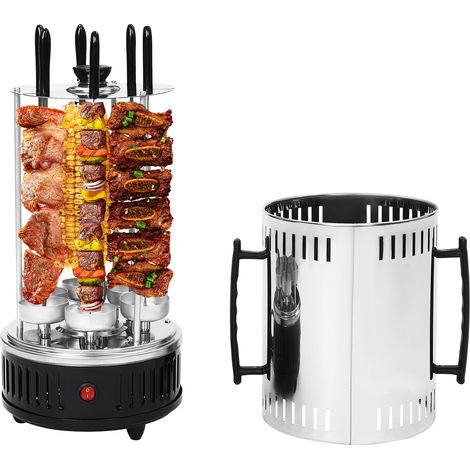 1000W Grill Vertical Gril à Kebab Gril Electrique Température 400-500℃ pour Brochettes,Shawarma,Rôtisserie et Bien D'autres Choses Encore (6 Broches)