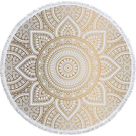 Rundes Mikrofaser-Strandtuch im Boho-Hippie-Stil mit Mandala-Muster und Quasten, übergroße Wickeldecke (1/5)