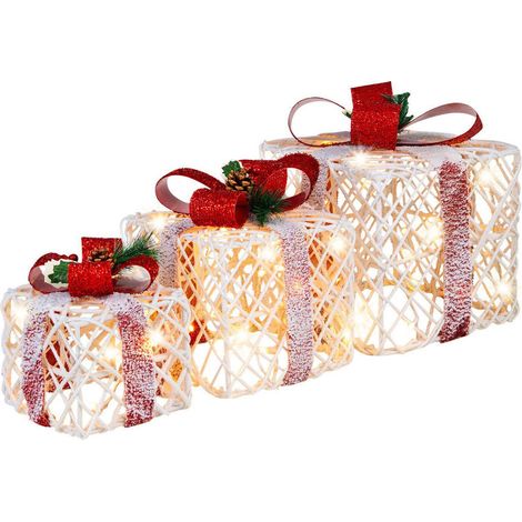 Lot de 3 boîtes cadeaux lumineuses de Noël avec nœuds rouges (1/5)