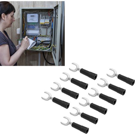 mm Y-Verbinder J.20020, 8 mm U-Verbinder mit 4 mm Stecker am Ende, PVC-Mantel, vernickeltes Kupfer, bananenförmiger Stecker, 10 Stück in Schwarz. (1/5)