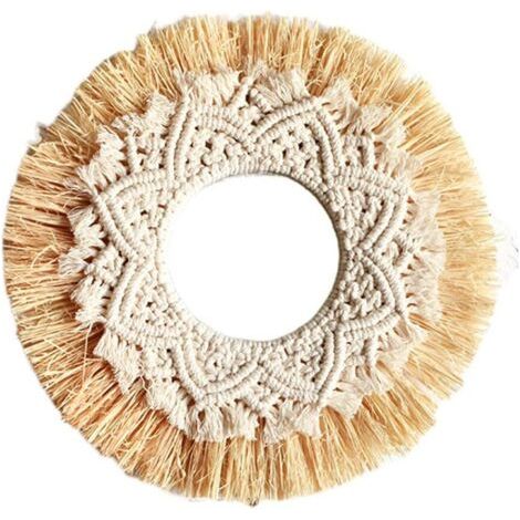 royaluxe -Rideau de porteMiroir de maquillage en raphia nordique, mur rond, décoration Boho, miroir suspendu pour Dressing (1/5)