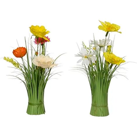 Ramo de hierba con narcisos y amapolas, poliéster, colores surtidos, 13 x 13 x 30 cm