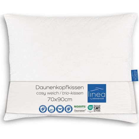 Oreiller Souple 3 Compartiments Intérieur 100% Plumes Extérieurs 90% Duvet 10% Plumes 70 x 90 cm Adapté aux Allergiques Lavable à 60 °C Fabriqué en Allemagne (1/5)