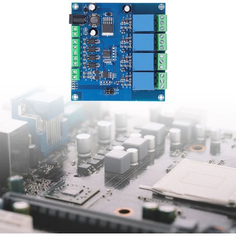 Module relais Modbus-RTU 7-24V à 4 canaux avec entrée/sortie numérique, RS485/TTL et protection contre l'inversion de polarité. (1/5)