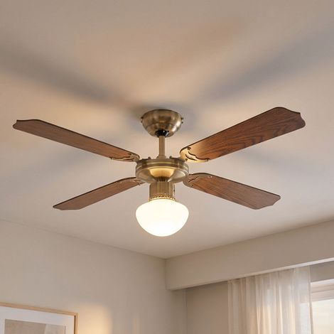 Ventilatore da soffitto con illuminazione Estate Inverno Ventilatore da soffitto , pale reversibili, colore rovere con interruttore a tirare e 3 livelli di velocità, 1x E27, PxH 106,6 x 41,5 cm (1/5)