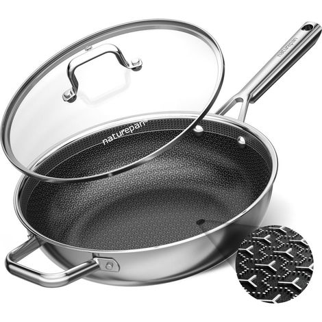 Poêle wok 28cm avec couvercle, revêtement céramique hybride DiamondTitan, induction, résistant au four