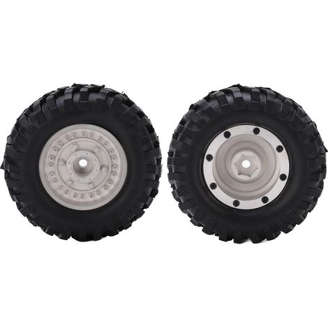 2 Pièces Moyeux de Jantes en Métal de 0,9 Pouces avec Pneus en Caoutchouc de 96mm pour Voiture SCX10 D90 RC Argent (Silver) (1/5)