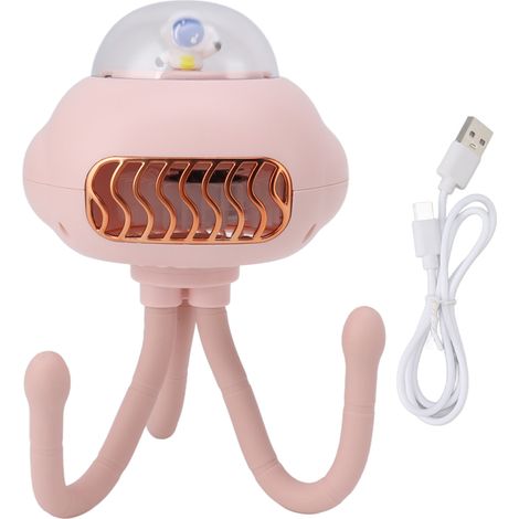 Tragbarer, klingenloser Ventilator, USB-aufladbar, in Oktopusform, mit umwandelbarem Außenständer, klein, rosa (1/5)