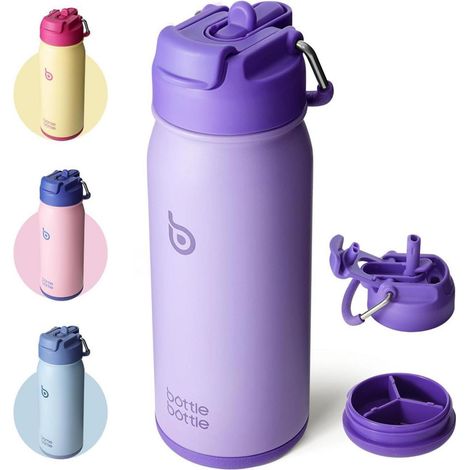 Trinkflasche Edelstahl 16oz mit Strohhalm Kinder -BPA frei- Uni Schule Sport (1/5)