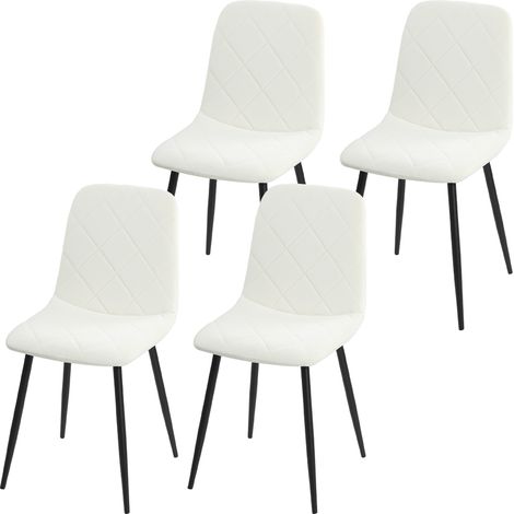 Lot de 4 chaises de salle à manger rembourrées avec dossier haut, pieds en acier et tissu effet velours, crème