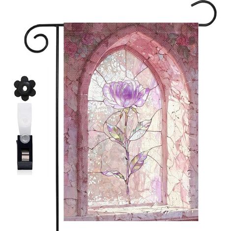 Drapeau de jardin style médiéval et vitrail 30 x 45 cm décoration porche et entrée (1/5)