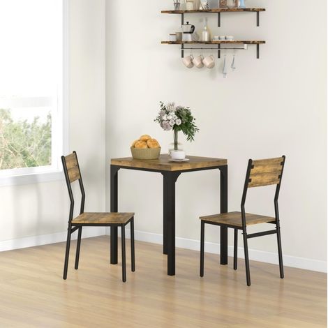 Esszimmergarnitur Holz in Rustic Brown, 3-teilig mit 1 Tisch und 2 Stühlen, 60 x 60 x 76 cm, MDF und Stahlrahmen (1/5)