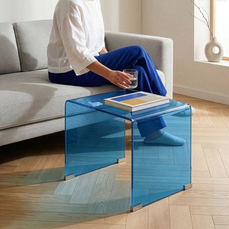 Beistelltisch Varlofrek Glas 50x50x50 cm Blau [en.casa] (1/5)