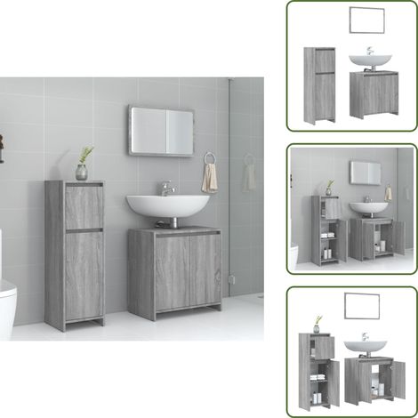 The Living Store Ensemble de meubles de salle de bain 3 pcs Sonoma gris - Rangement salle de bain (1/5)