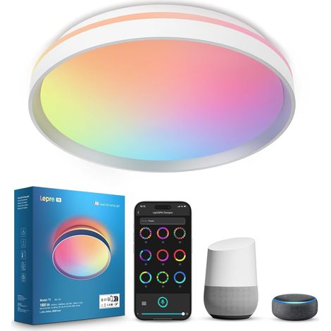 Plafonnier Connecté Wi-Fi, 24W 1800LM, IP44 Etanche (φ29cm) WiFi/Bluetooth, pour Chambre, Salon, Couloir et Cuisine (1/5)