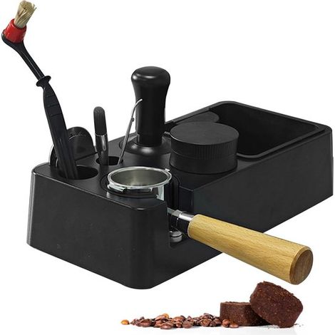 Station de tassage multifonctionnelle – Tiroir à marc intégré – Compatible porte-filtre 51 à 58,5 mm – Accessoires café expresso – Noir (1/5)