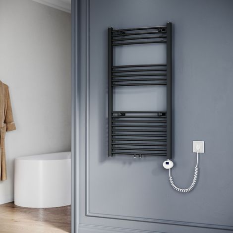 SONNI Elektrischer Handtuchheizkörper mit Thermostat Zwischenanschluss Handtuchtrockner Anthrazit gebogen 1150x600m Leistung 600W (1/5)
