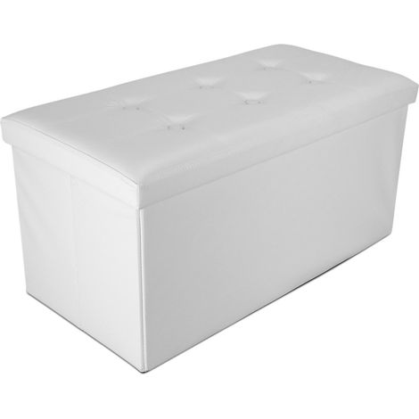 Todeco – Banc pliant ottoman avec espace de stockage – Simili-cuir blanc – Dimensions 76 x 38 x 38 cm – Charge maximale 150 kg – Finition piquée (1/5)