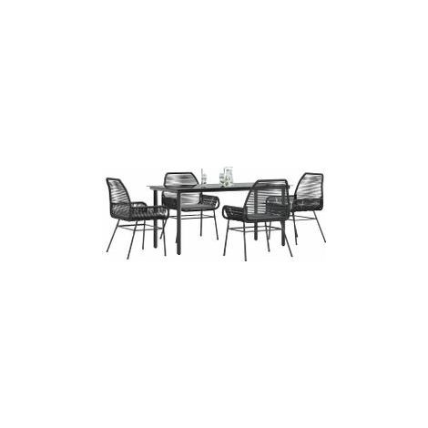 Ensemble à manger de jardin et coussins 5 pcs noir rotin verre (1/5)