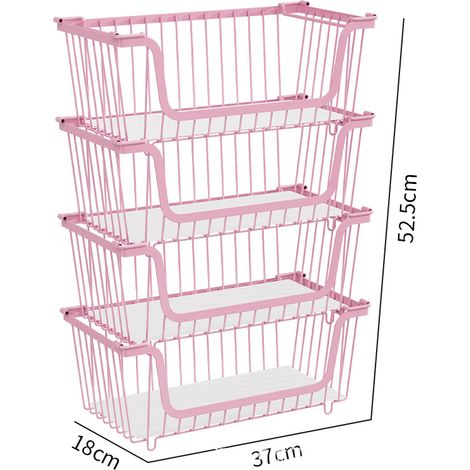 Paniers de Rangement Empilables en Métal Noir (Set de 4), Paniers de Cuisine pour Fruits, Légumes et Conserves, Organisation pour Garde-Manger