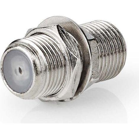 Adaptador de antena y satélite  F Mujer  F Mujer  Niquelado  75 ohmios  Recto  Metales  Plata  1 PC.  Caja (1/4)