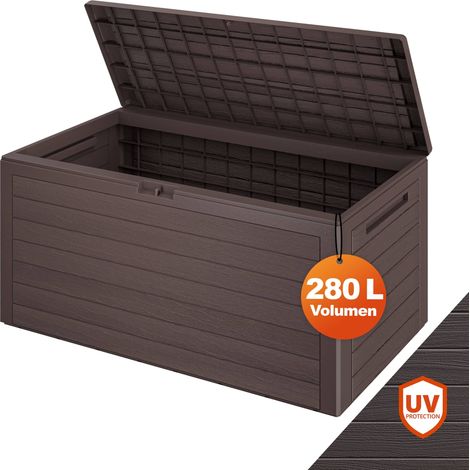 CASARIA® Baúl de Almacenaje Woody 116x43x55cm 280L Arcón Plástico Cofre de Cojines Tapa Plegable Jardín Exterior Marrón (1/7)