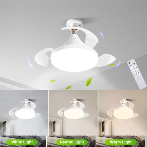 LED Ceiling Fan with Remote Control, Retractable Blades, 3 Wind Speeds, Adjustable Color Temperature (3000-4500K-6500K), 38cm (White)