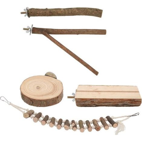 Ensemble de perchoirs pour oiseaux - - Bois naturel - 5 pièces - Non toxique - Intérieur (1/4)