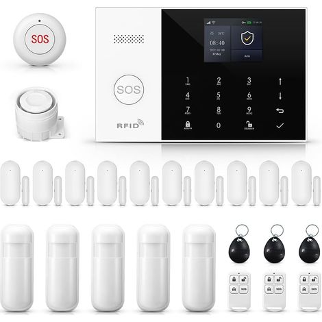 1 Système Alarme Sans Fil 4G Wifi, Sirène 120DB, Contrôle App Tuya, 24 Pièces Détecteurs, Capteurs Porte Fenêtre, Maison