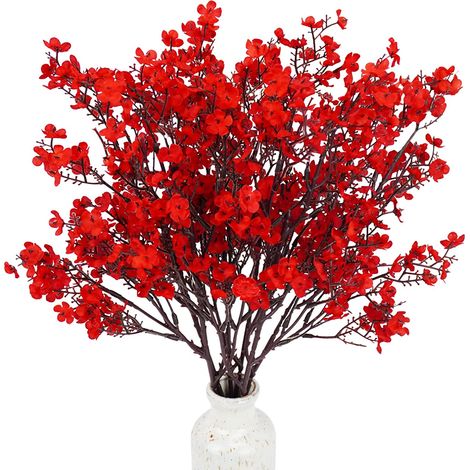 6 pcs Bébé Souffle Fleurs Artificielles En Vrac Soie Rouge Fleurs Artificielles Noël Halloween Maison De Mariage Décoration Real Touch Bébé Souffle Bouquet (1/5)
