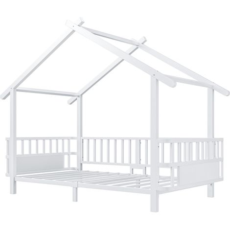 Cama infantil de metal con forma de casa 90 x 200 cm blanca HOMVRA (1/5)