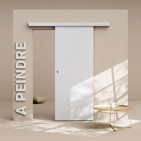 Porte Coulissante avec Rail - Prépeinte Plane 83 cm - Sans butée