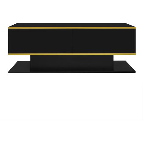 Schwarzer LED-Couchtisch 100 cm mit goldenen Details, 3 Schubladen und USB-Licht (1/5)