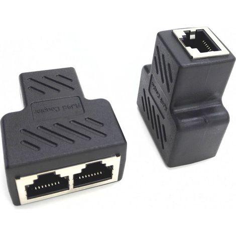 Répéteur de port Ethernet, adaptateur répartiteur RJ45 avec noyau plaqué or, répartiteur réseau double femelle, convient aux modems filaires, noir, plastique. (1/4)