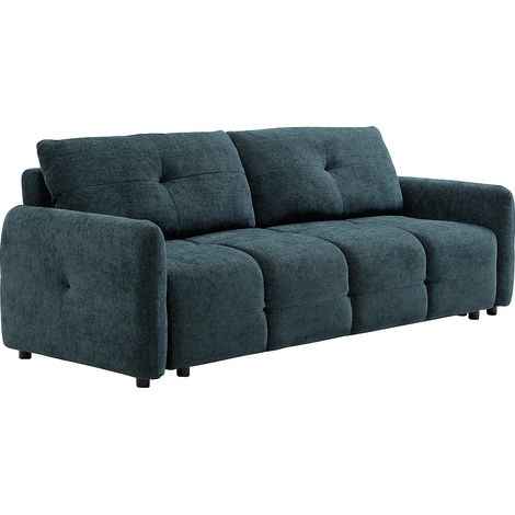 Divano letto 3 posti in tessuto testurizzato blu anatra - ZAREMI (1/5)