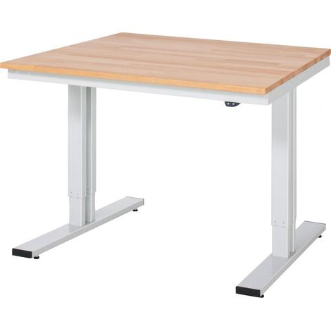 Werktisch B1000xT1000xH720-1120mm Arbeitsplatte Buche 25mm Gestell lichtgrau RAU (1/3)