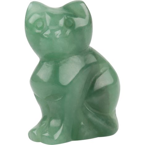 Chaton Porte-Bonheur en Pierre d'Aventurine Verte Naturelle - Sculpture à Main 1.5 Pouces (1/5)